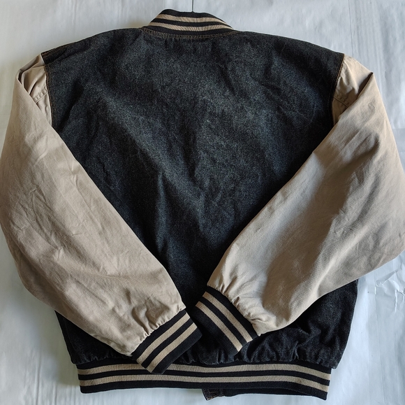 Tri Mountain Varsity Jacket Mens Large Bomber Denim Heavyweight Outdoors Snap - Picture 11 of 15